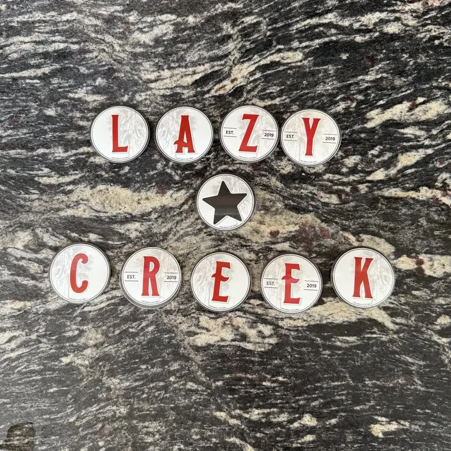 Lazy Creek letter magnets from Bottoms Up glasses